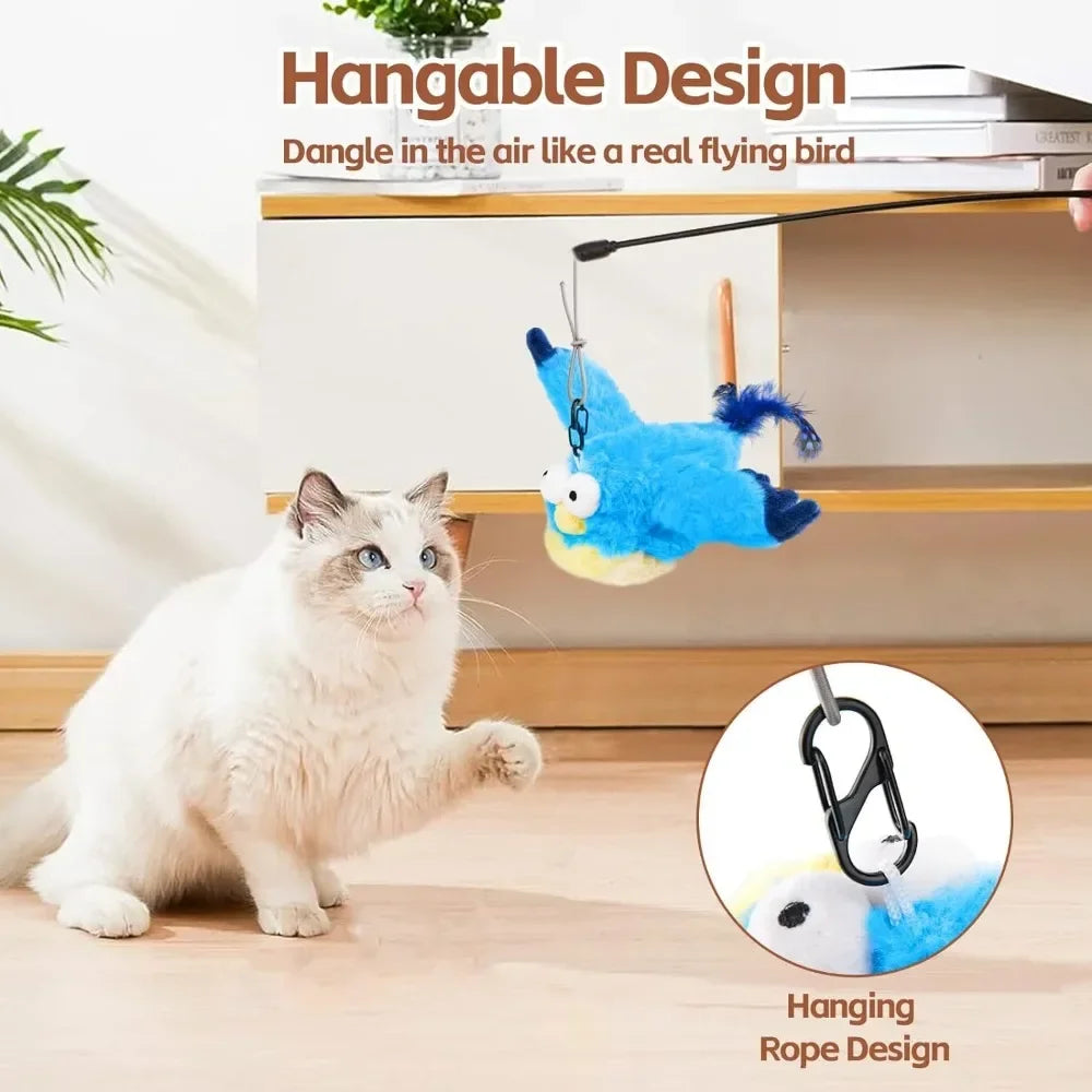 Interactive Cat Toy – Rechargeable Chirping Flapping Bird with Catnip | Touch-Activated Plush Toy for Indoor Cats