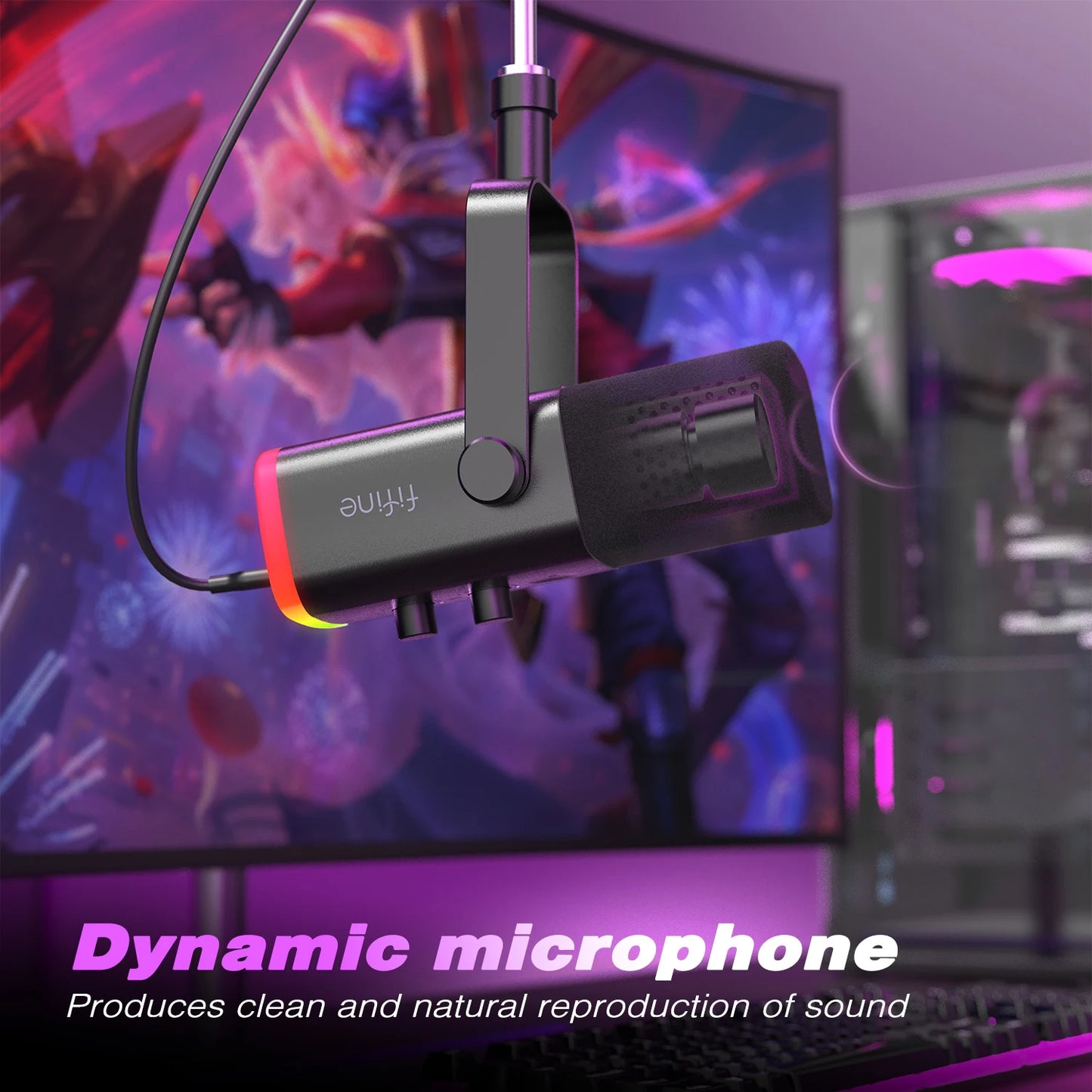 FIFINE AM8 USB/XLR Dynamic Gaming Microphone with RGB Lights, Touch Mute, Headphone Jack for Streaming, Podcast, PC, PS5, PS4 – Studio Quality Sound Mic