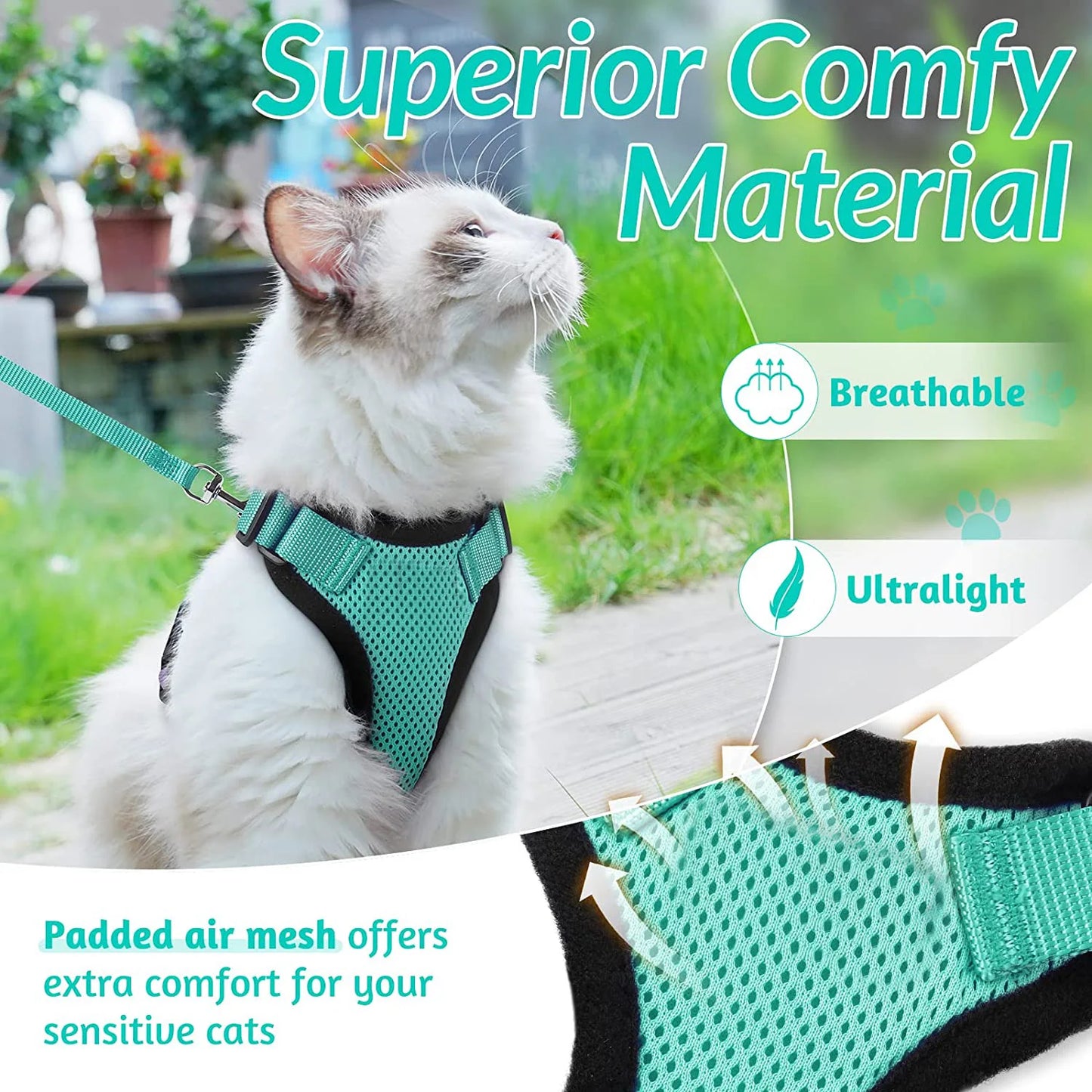 Cat Harness & Leash Set – Escape-Proof Soft Adjustable Vest Harness for Easy Walking & Control