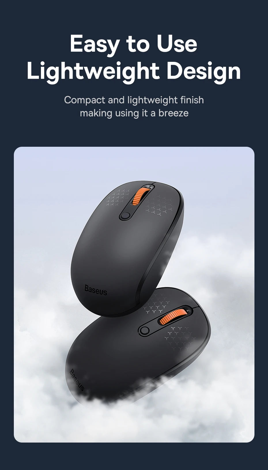 Baseus Wireless Bluetooth Mouse F01B | 3-Mode Connection (2.4G/BT5.0/BT3.0) | Ergonomic, Silent Click | for Laptop, Mac, PC