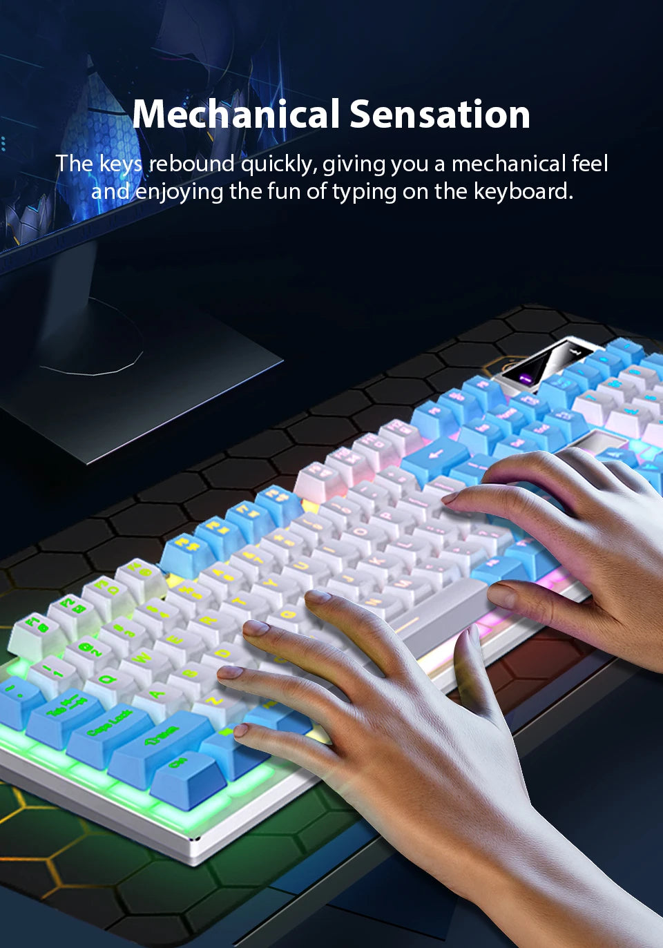 K500 Wired Office & Gaming Keyboard – 104 Keys, Multicolor Backlight, Mechanical Feel, USB for Windows & macOS