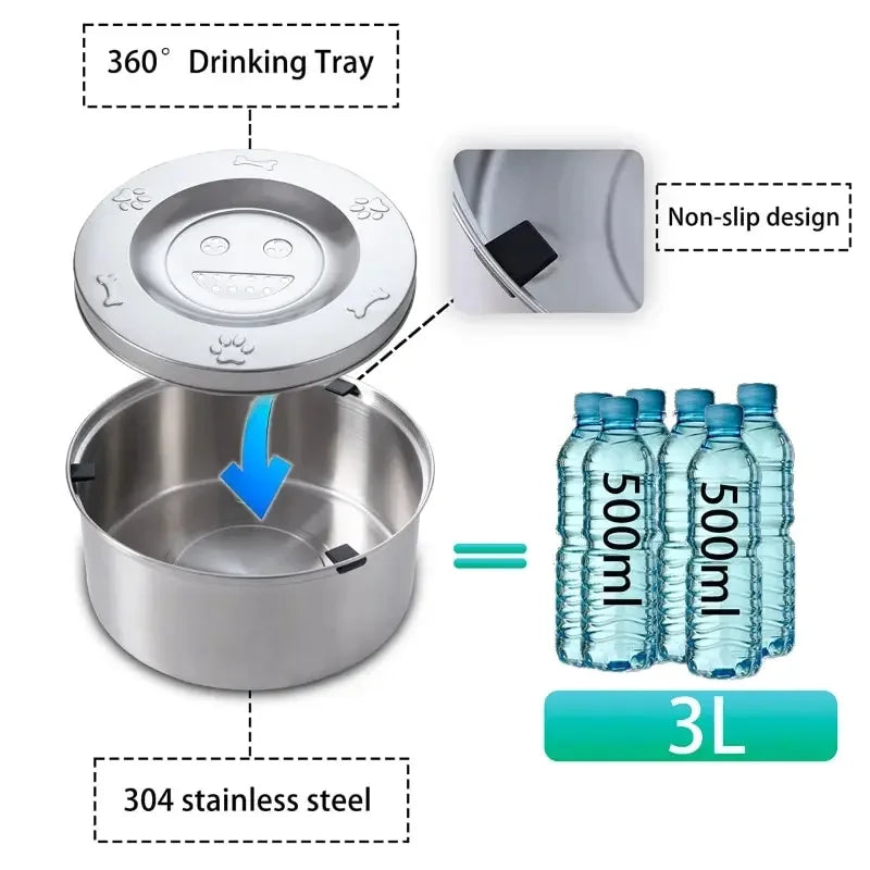 Big Capacity Stainless Steel Dog & Cat Water Bowl – No-Spill, Anti-Splash, Non-Slip Pet Feeder