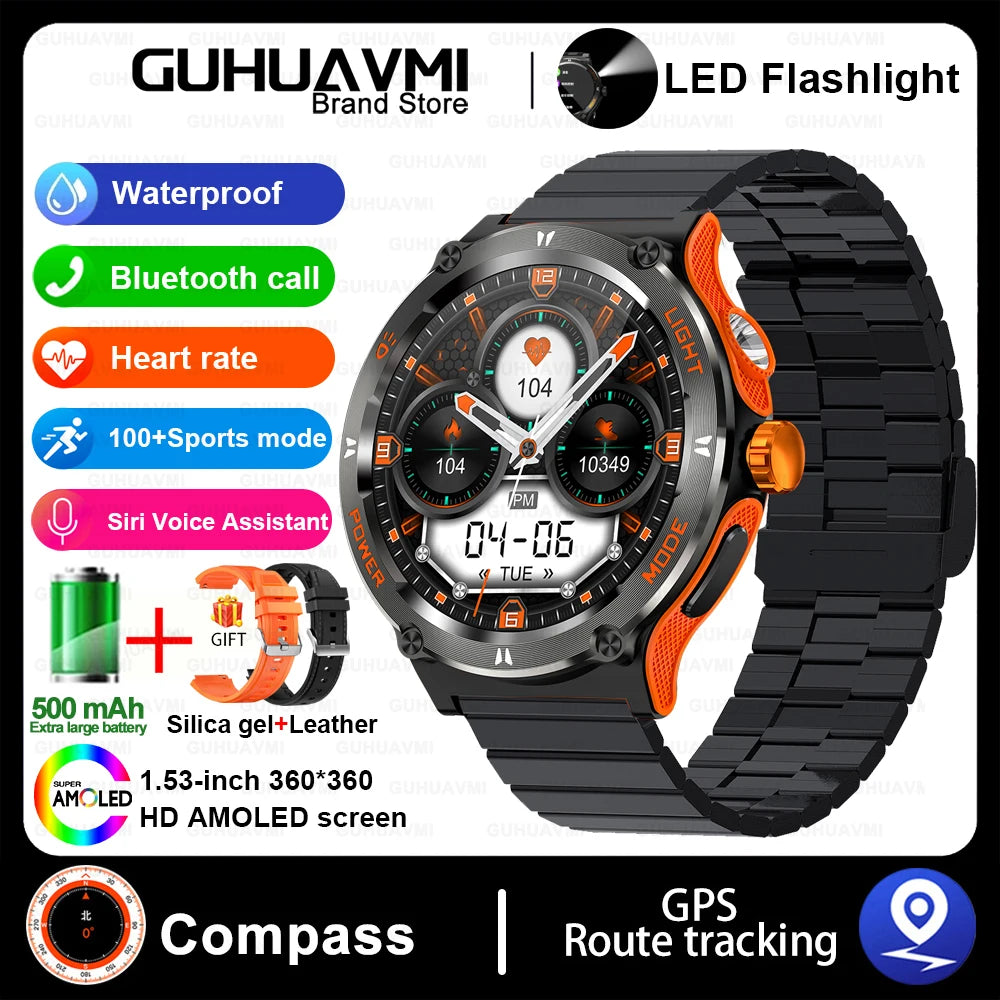2024 New Outdoor Sport Smartwatch – GPS, Compass, LED Flashlight, 3ATM Waterproof, BT5.3 Call for Huawei & Xiaomi