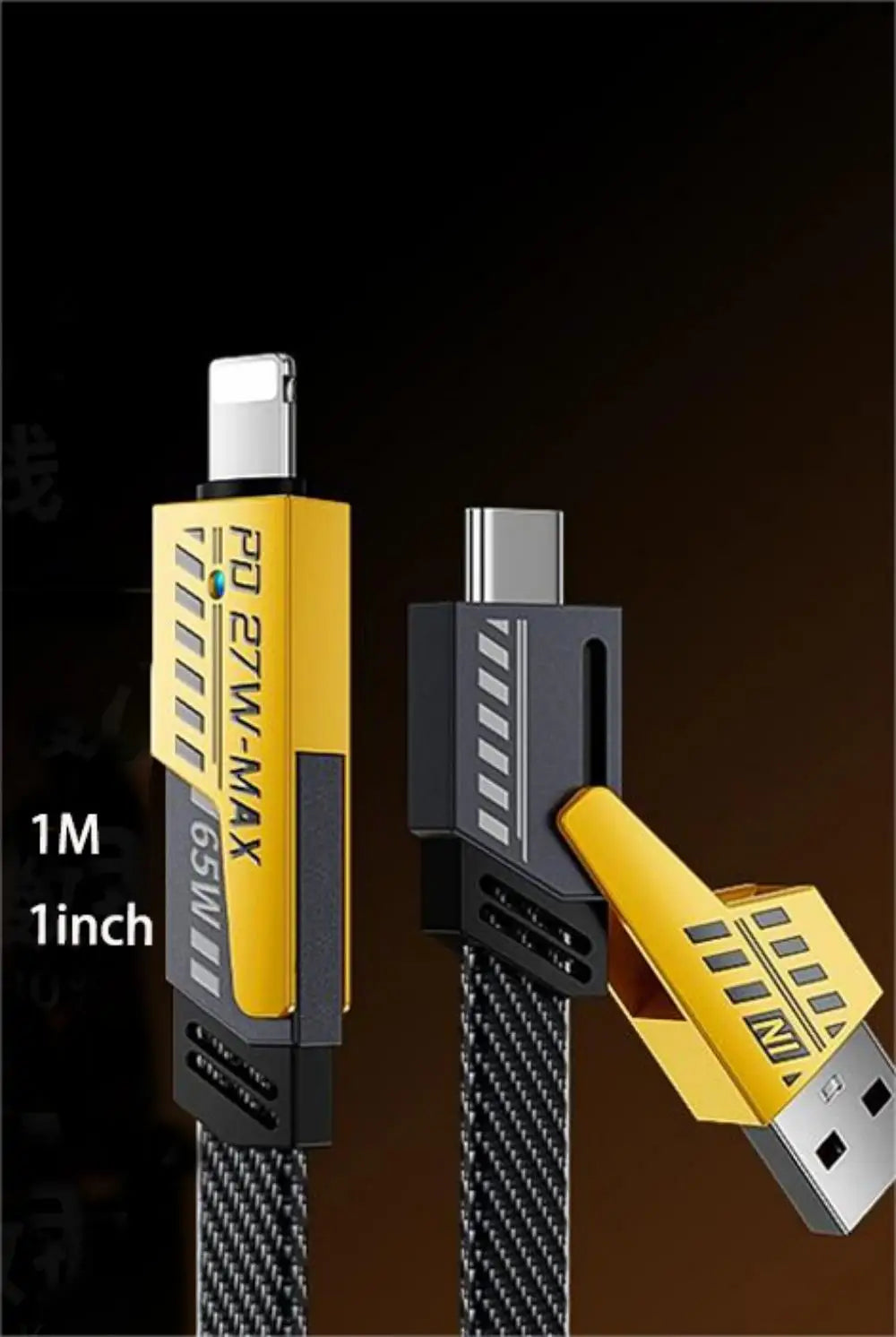 4-in-1 Fast Charging Data Cable | 65W PD & 27W QC | 1M Type-C Multi-Device Charging Cord for Android, iPhone, Tablets, Laptops