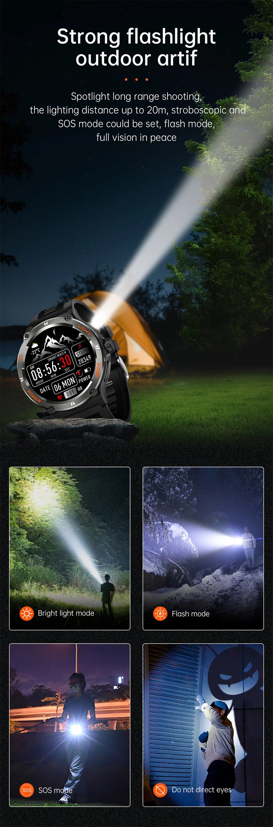 2024 New Outdoor Sport Smartwatch – GPS, Compass, LED Flashlight, 3ATM Waterproof, BT5.3 Call for Huawei & Xiaomi