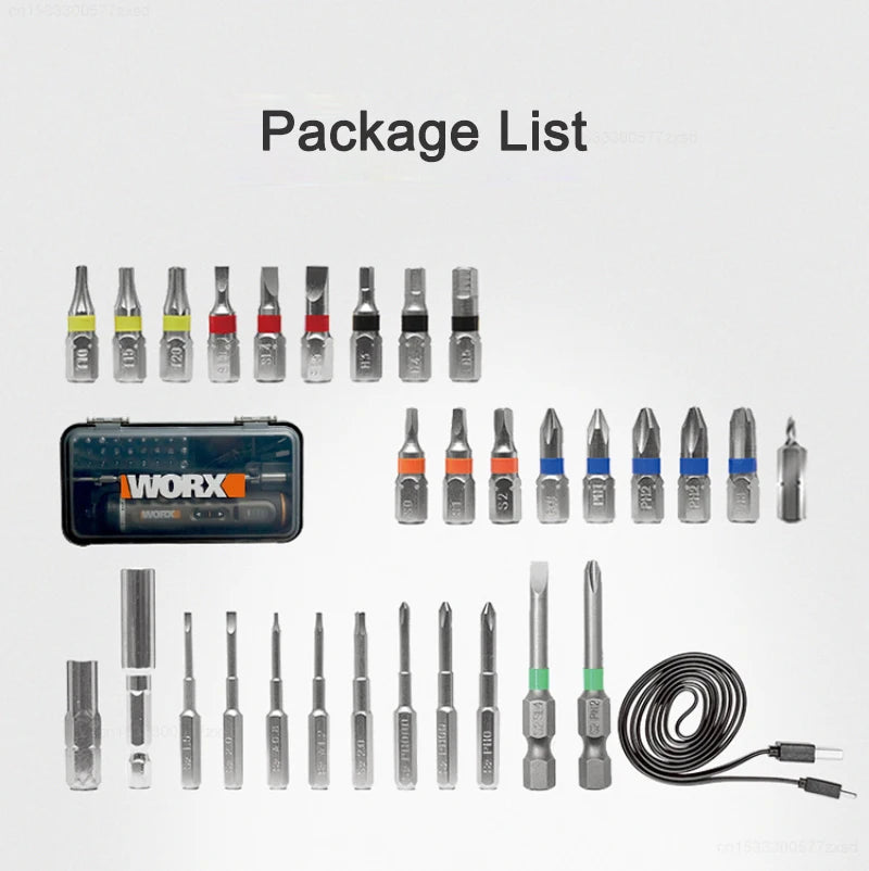 WORX WX242 Mini Electric Screwdriver Set – Smart Cordless Rechargeable Power Tool with 30 Bit Set