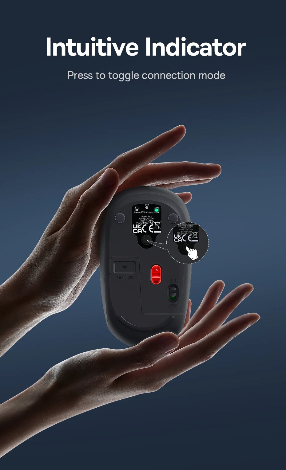Baseus Wireless Bluetooth Mouse F01B | 3-Mode Connection (2.4G/BT5.0/BT3.0) | Ergonomic, Silent Click | for Laptop, Mac, PC