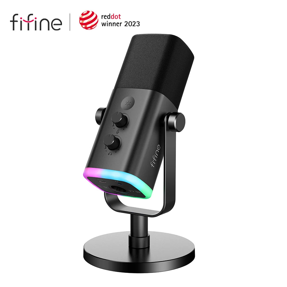 FIFINE AM8 USB/XLR Dynamic Gaming Microphone with RGB Lights, Touch Mute, Headphone Jack for Streaming, Podcast, PC, PS5, PS4 – Studio Quality Sound Mic