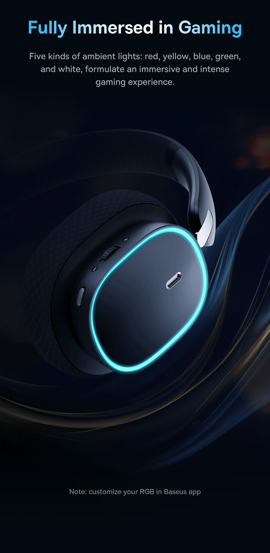 Baseus GH02 Wireless Gaming Headphones with Mic | Bluetooth 5.3, 40mm Drivers, RGB, 2.4G/Wired/BT – 40H Battery, Over-Ear Headset