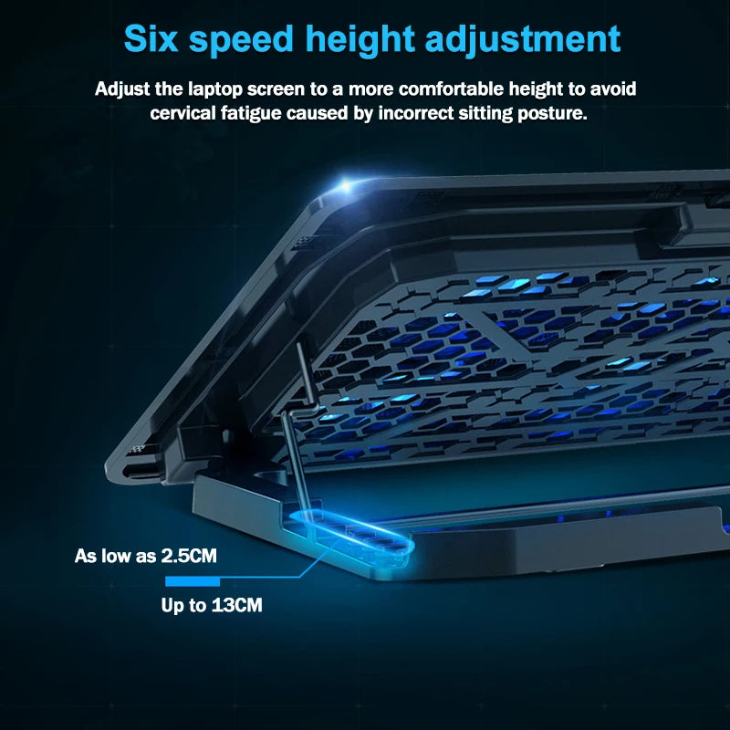 Gaming Laptop Cooling Pad – Large LED Stand with 6 High-Speed Fans (2300–2600 RPM) & Dual USB Ports for 12–18" Laptops