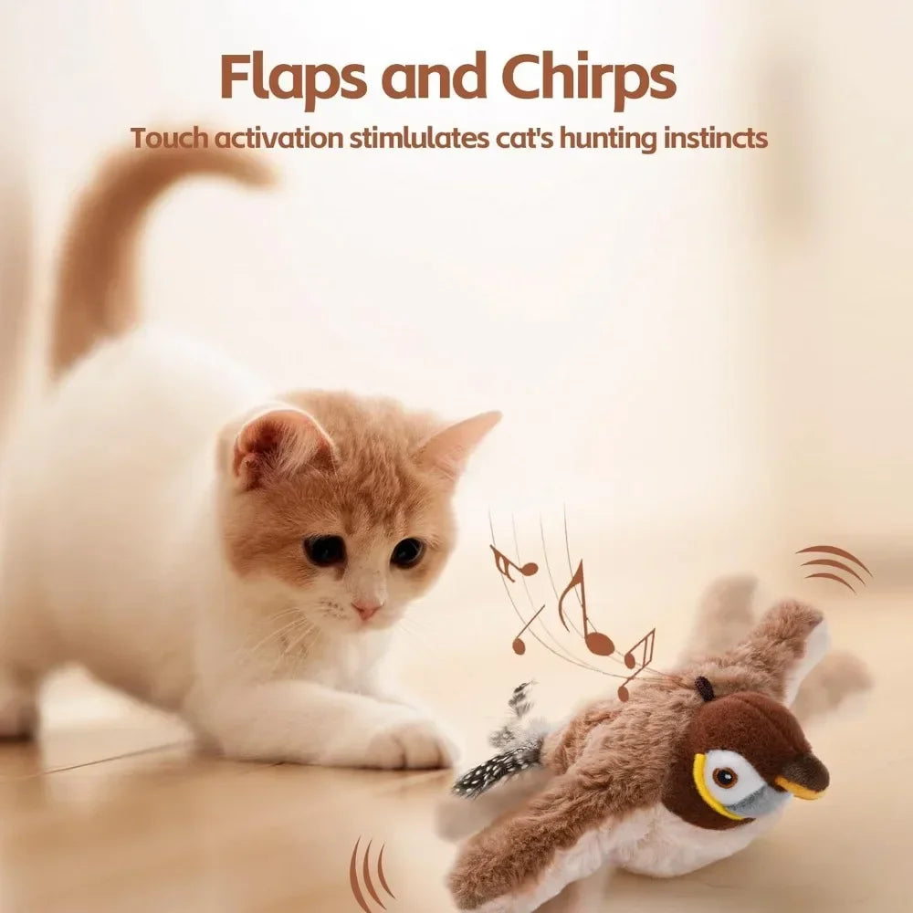 Interactive Cat Toy – Rechargeable Chirping Flapping Bird with Catnip | Touch-Activated Plush Toy for Indoor Cats