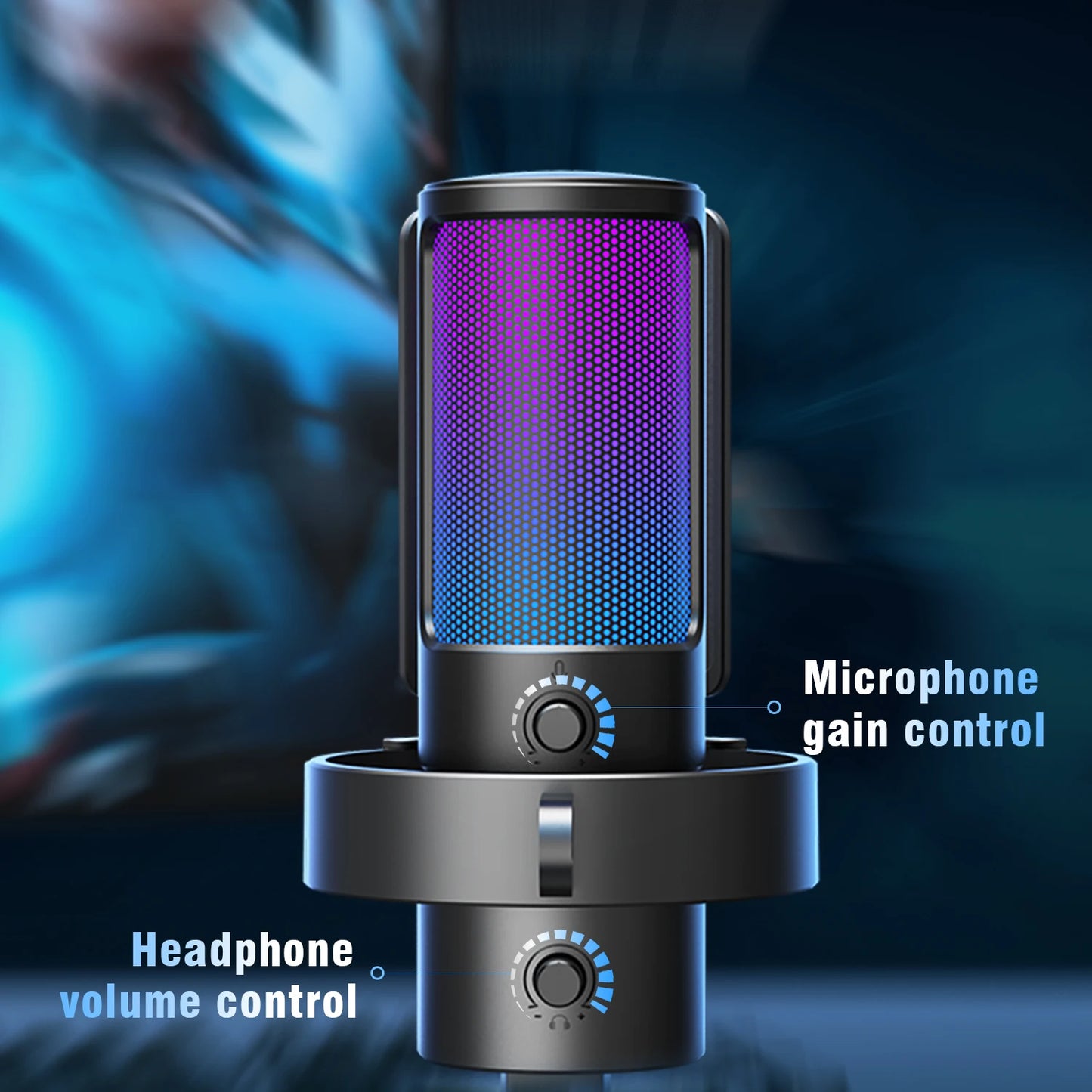 FIFINE AmpliGame A8 PLUS USB Microphone – RGB Lighting, 4 Polar Patterns, Gain Control, Live Monitoring, Mute Touch