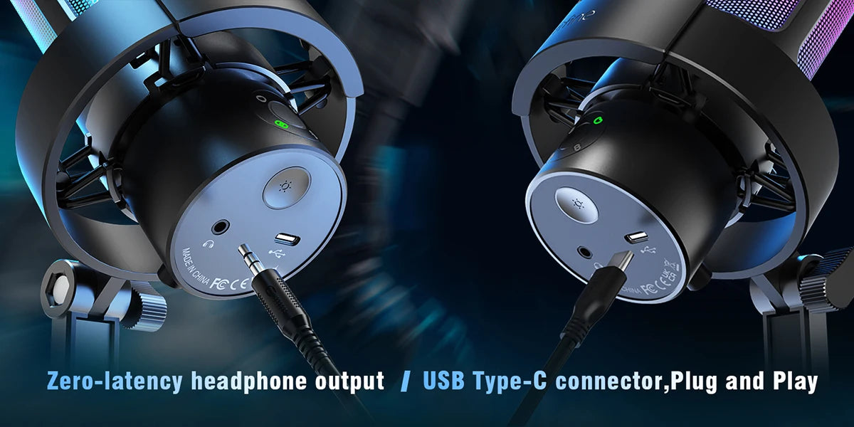 FIFINE AmpliGame A8 PLUS USB Microphone – RGB Lighting, 4 Polar Patterns, Gain Control, Live Monitoring, Mute Touch