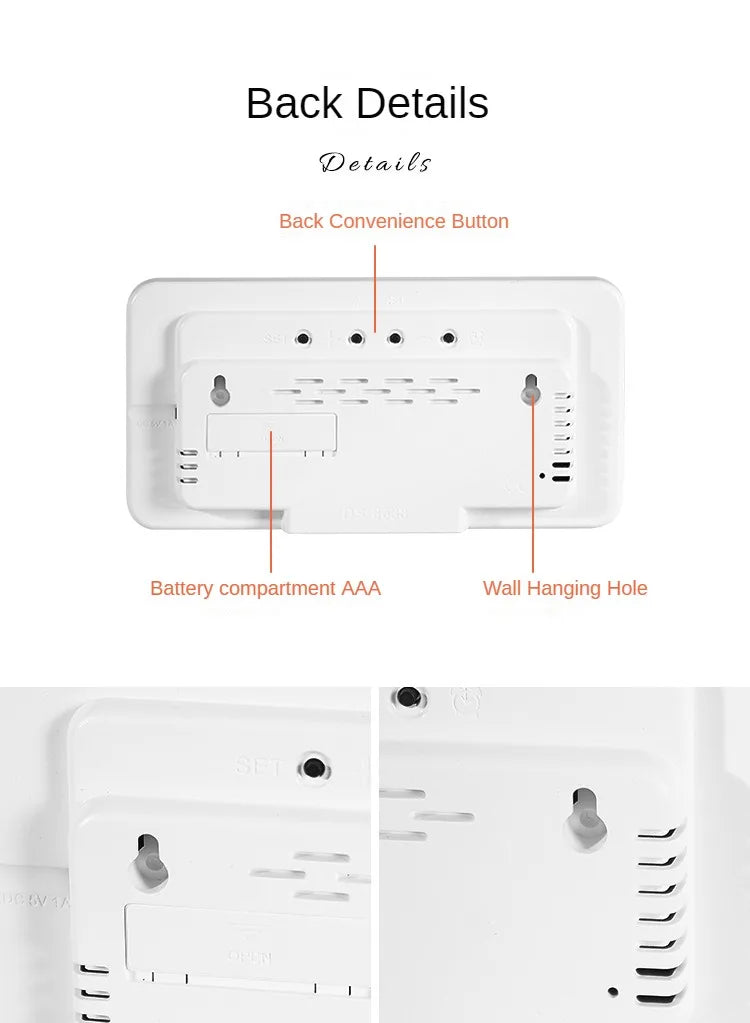LED Digital Wall Clock – Temperature, Date & Week Display with Alarm, Voice Control & Adjustable Brightness