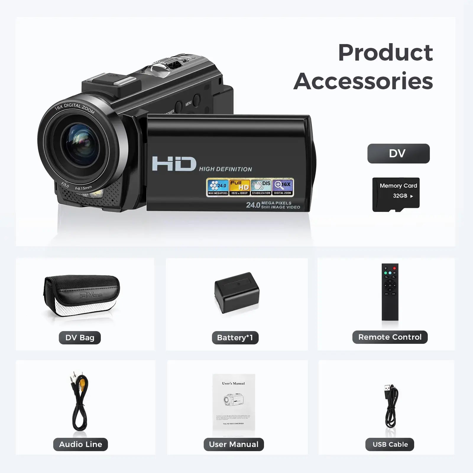 Video Camera Youtube Vlogging Camera Recorder FHD 1080P 24.0MP 3.0 Inch 270 Degree Rotation Screen 16X Digital Zoom Camcorder with Microphone,Remote Control
