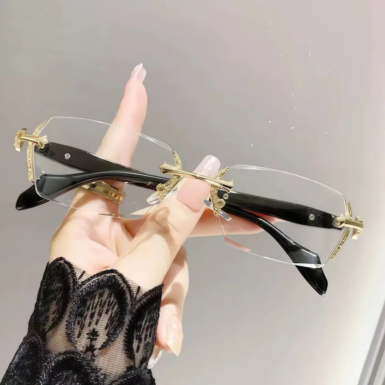 Frameless Reading Glasses with Clear Lenses, Diamond-Cut Edges & Fashion Metal Temple Decor, HD Vision for Reading, Computer Gaming, and Street Style, Unisex Women/Men Daily Springstatements