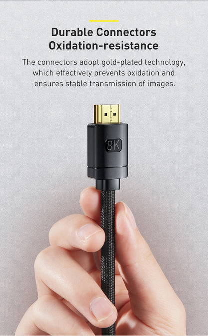 Baseus HDMI 2.1 8K Adapter Cable | Ultra HD 48Gbps | 3D, HDR, VRR, Dual Screen Modes – High Definition Series for PS5, TV, Mi Box, Projectors