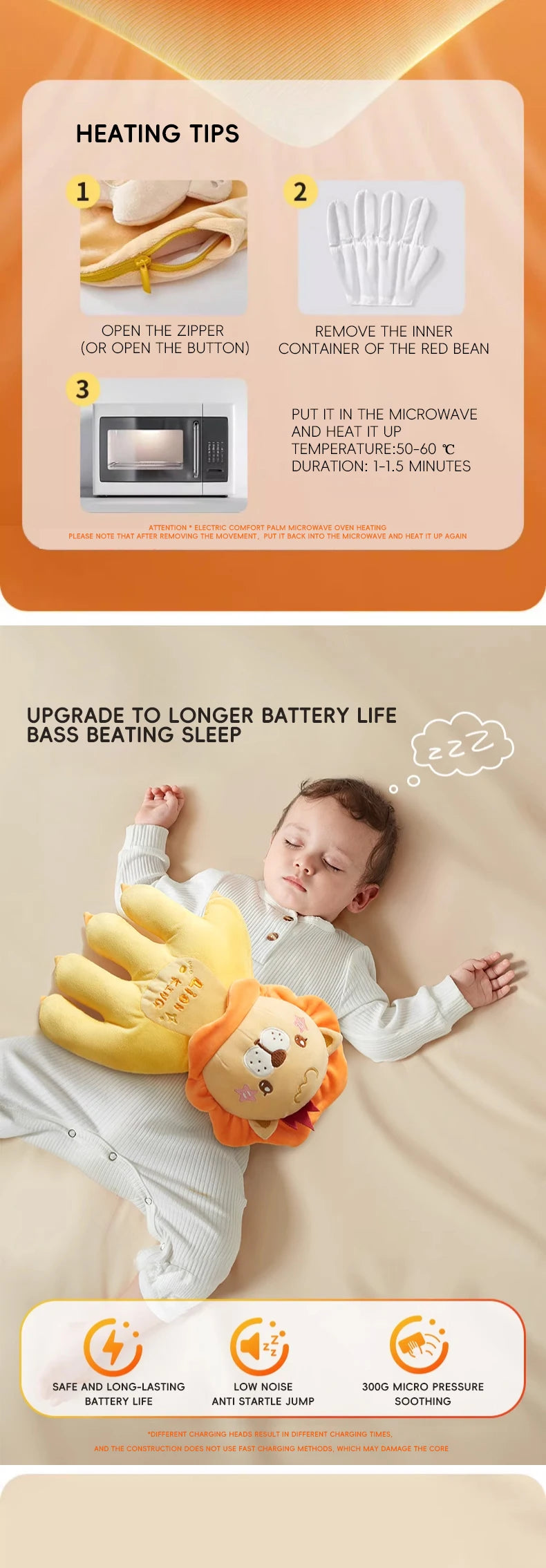 AIBEDILA Baby Sleep Aid Pillow – Soothing Hand Palm Design for Infants & Toddlers Remote-Controlled, Heatable & Soft Plush Comfort for Peaceful Sleep and Cuddle Time