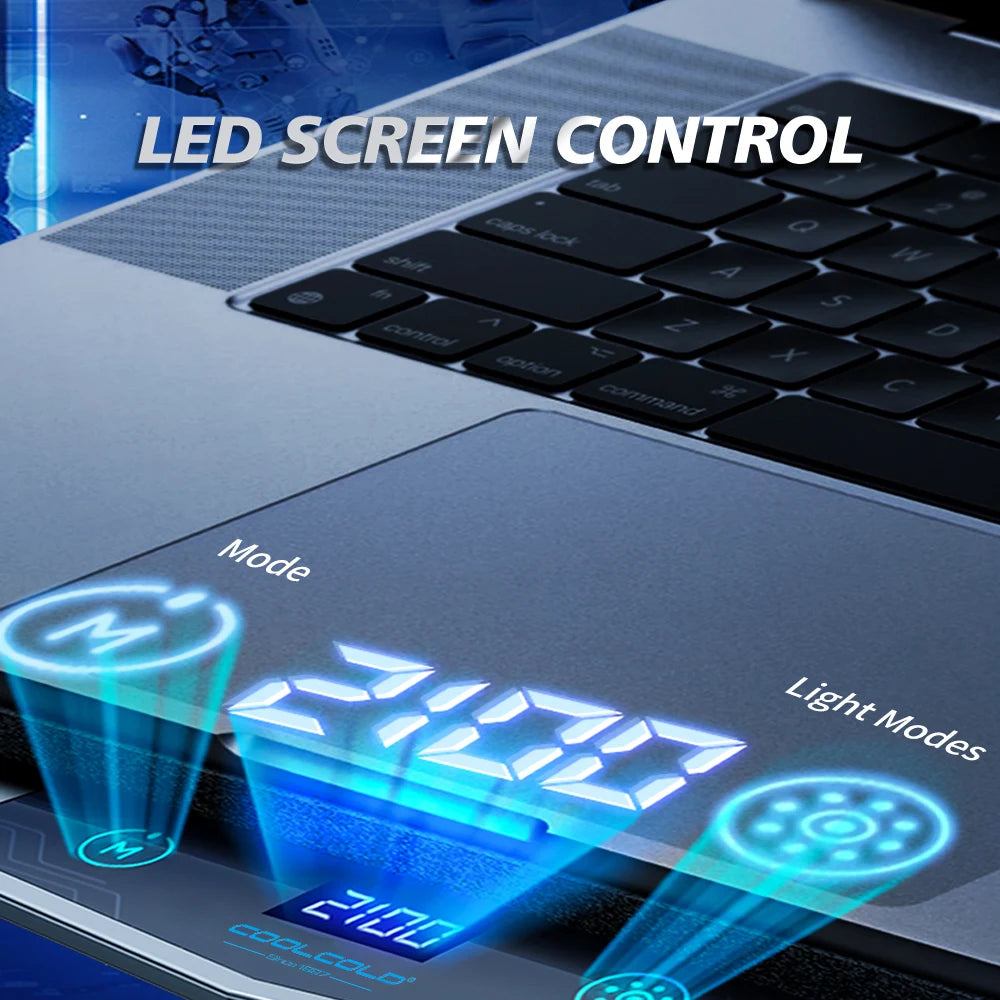 COOLCOLD RGB Laptop Cooling Pad – Ultra-Quiet USB Cooler with Fast Heat Dissipation & Adjustable Stand
