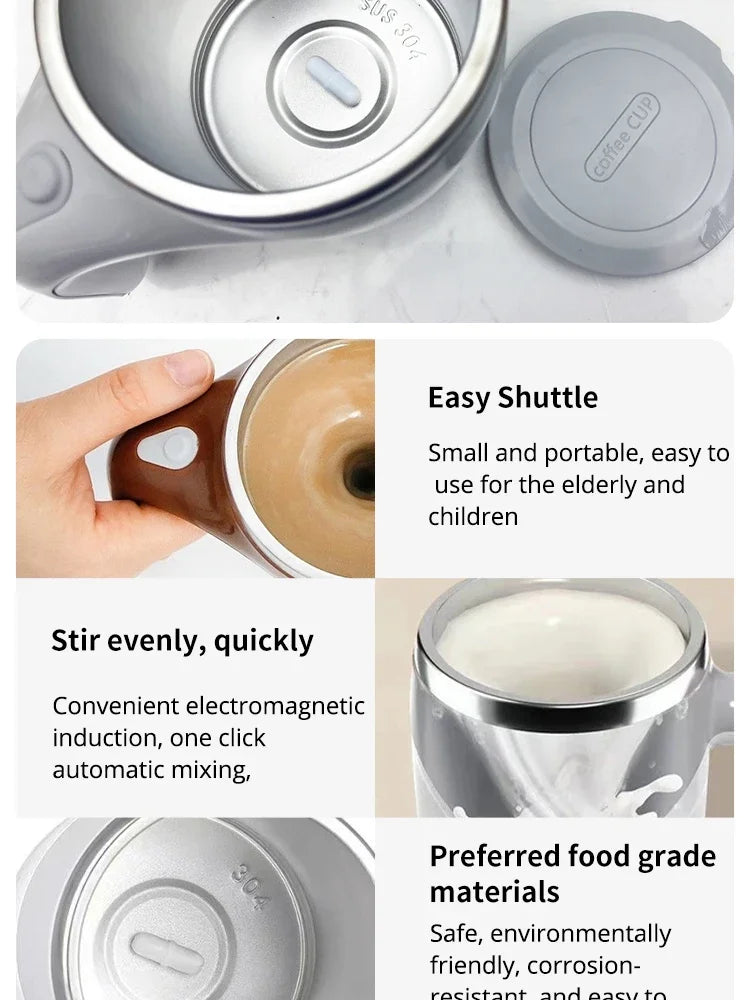 Automatic Portable Coffee Mixing Cup – Battery-Powered Electric Stainless Steel Rotary Mixer