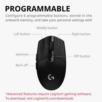 Logitech G304 Wireless Gaming Mouse - 6 Programmable Buttons, 400 IPS Speed, Rechargeable Battery for Esports