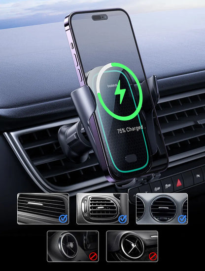 Baseus Car Wireless Charger Car Phone Holder Auto for iPhone 15 Samsung Xiaomi Phone Holder Car Holder 15W Air Vent Mount Holder