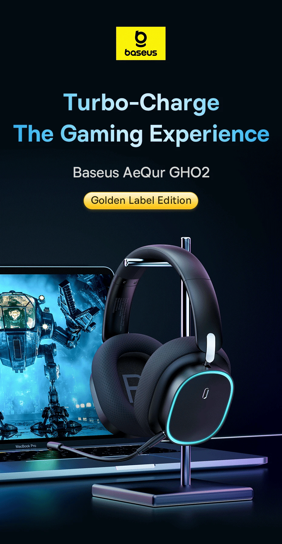 Baseus GH02 Wireless Gaming Headphones – RGB, 40H Battery, Bluetooth & Wired