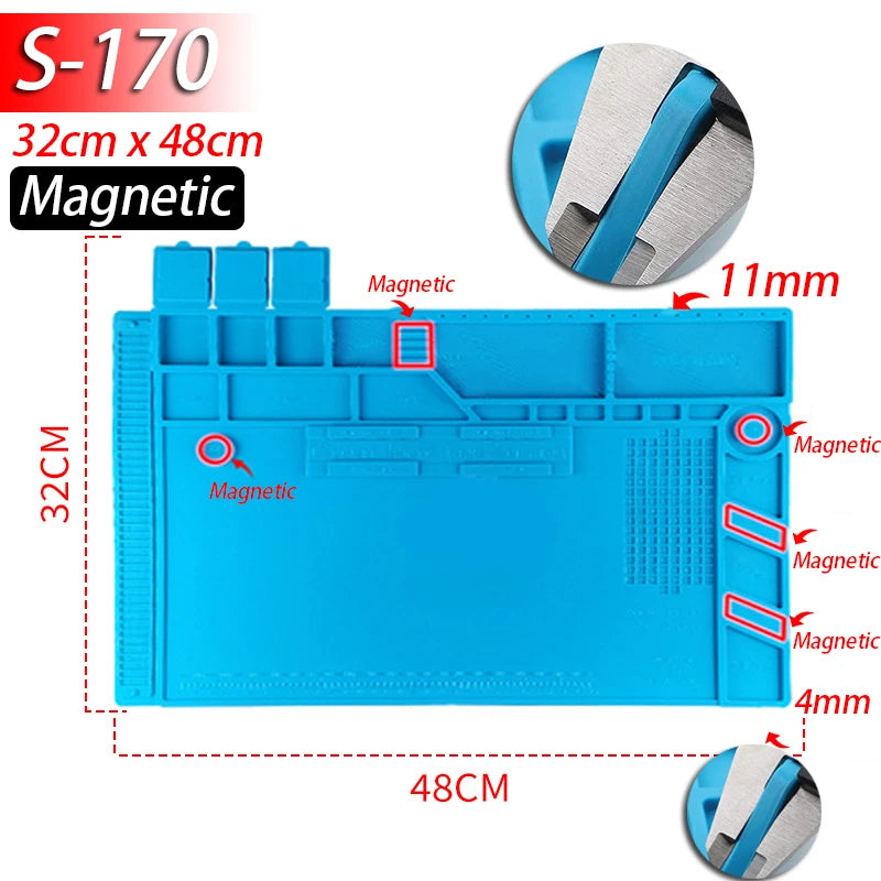 Soldering Station Silicone Work Mat – Heat-Resistant 932°F, Anti-Static Magnetic Mat for Electronics, Phone & Laptop Repair