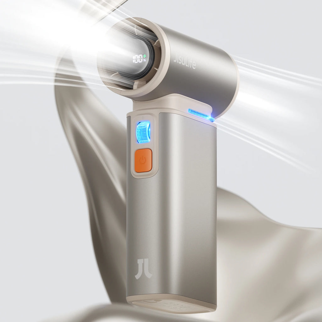 JISULIFE Portable Handheld Fan – 100-Speed Turbo, 9000mAh Rechargeable with LED Display