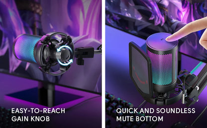 FIFINE A6T USB Gaming Microphone Kit | RGB Condenser Mic with Arm Stand, Mute Button | For Streaming, PS4/PS5, PC, YouTube, Discord