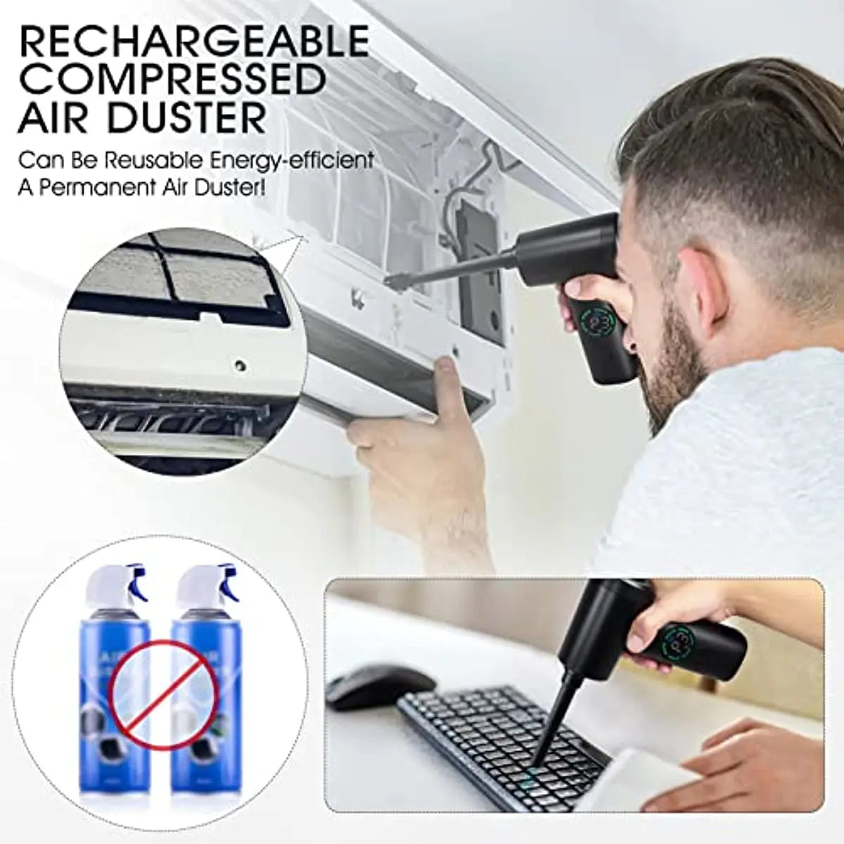 7500mAh Portable Compressed Air Duster – Cordless Multi Air Blower & Vacuum Cleaner for Keyboard & Computer Cleaning