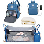 3-in-1 Diaper Bag & Foldable Baby Bed – Waterproof Travel Backpack with USB Charging, Large Capacity & Multi-Function Design