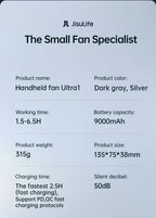 JISULIFE Portable Handheld Fan – 100-Speed Turbo, 9000mAh Rechargeable with LED Display
