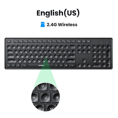 UGREEN Wireless Keyboard 2.4GHz 104 Keys Layout for Laptop Desktop Windows Mac OS PC Accessories English Russian Korean Keycaps