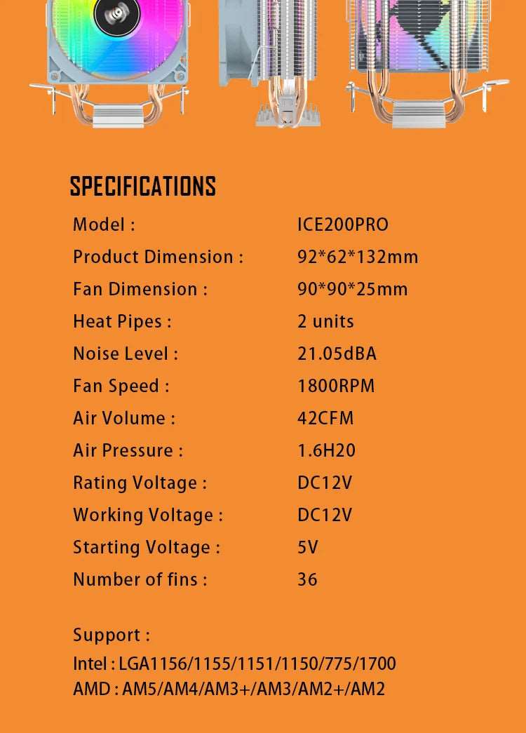 Aigo CPU Cooler 2 4 Heat Pipes PC Radiator Cooling 3PIN PWM Silent Rgb Fan For Intel  1700 1150 1155 1156 1366 AM2/AM3/AM4 AMD
