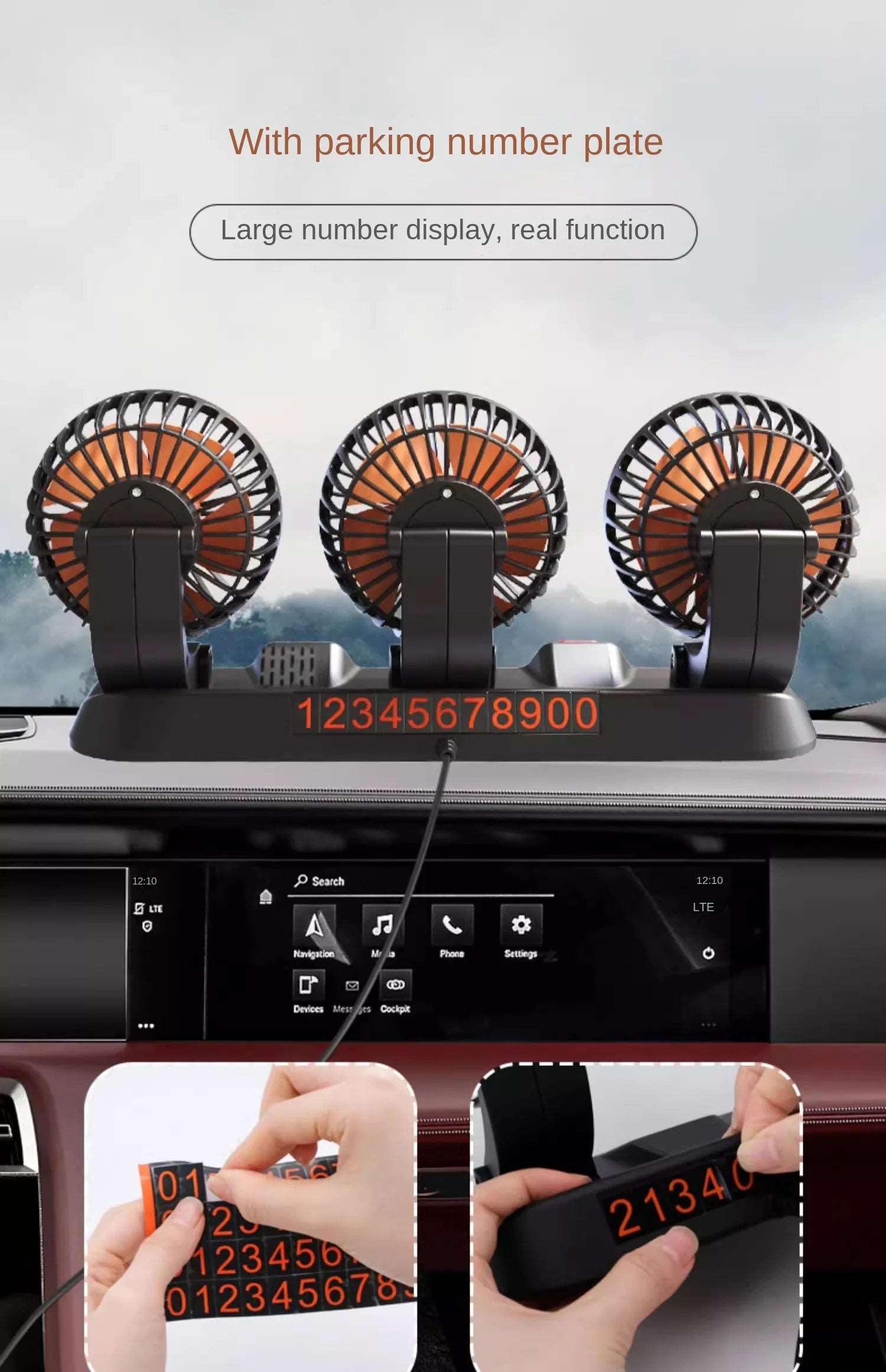 Car Fan 360° Adjustable 3 Head Air Fan Automotive Electric Fan USB/12V/24V Fan 2 Speeds Car Silent Fan For Home Desk Office&Car