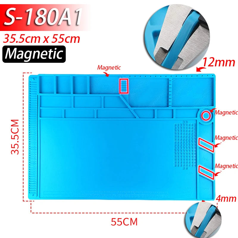 Soldering Station Silicone Work Mat – Heat-Resistant 932°F, Anti-Static Magnetic Mat for Electronics, Phone & Laptop Repair