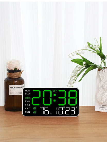 LED Digital Wall Clock – Temperature, Date & Week Display with Alarm, Voice Control & Adjustable Brightness