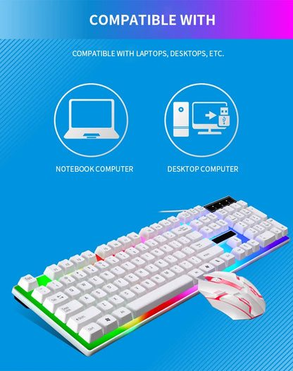 Gamer Keyboard And Mouse Combo Set RGB LED 104-Key Wired Gaming Keyboard Mouse Set for Notebook Laptop Desktop PC Tablet