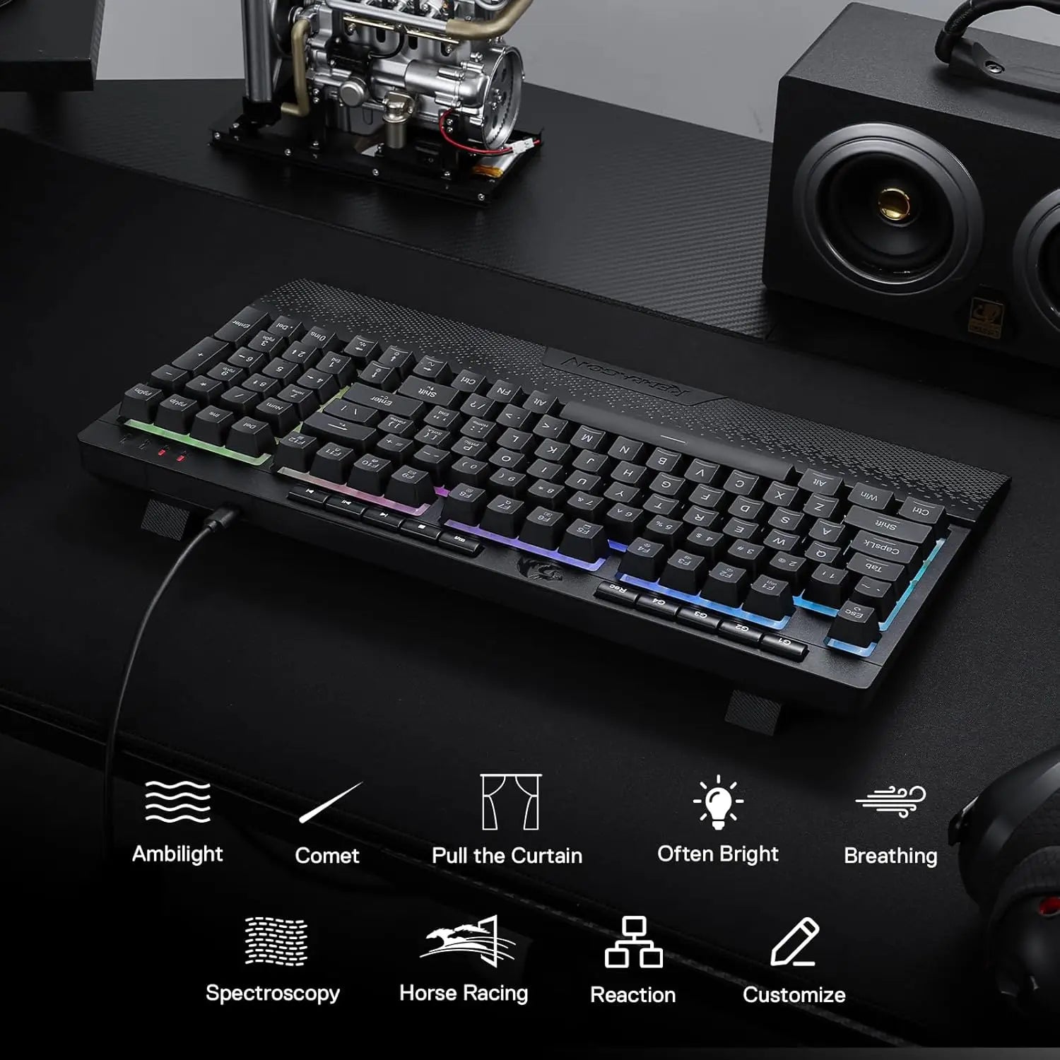 Redragon K515 Shiva RGB Gaming Keyboard | 98 Keys Mechanical Feel | Linear Switch | Detachable Wrist Rest | USB Wired