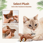Interactive Cat Toy – Rechargeable Chirping Flapping Bird with Catnip | Touch-Activated Plush Toy for Indoor Cats