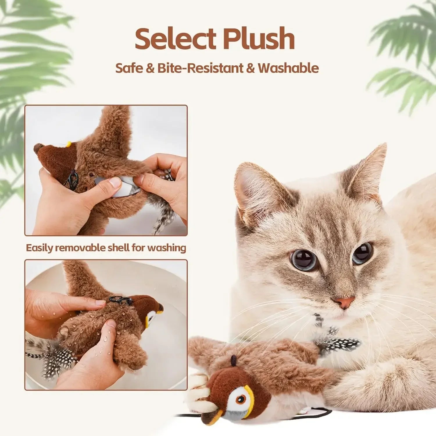 Interactive Cat Toy – Rechargeable Chirping Flapping Bird with Catnip | Touch-Activated Plush Toy for Indoor Cats