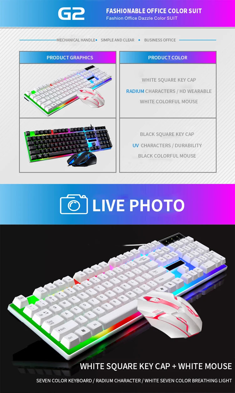 Gamer Keyboard And Mouse Combo Set RGB LED 104-Key Wired Gaming Keyboard Mouse Set for Notebook Laptop Desktop PC Tablet