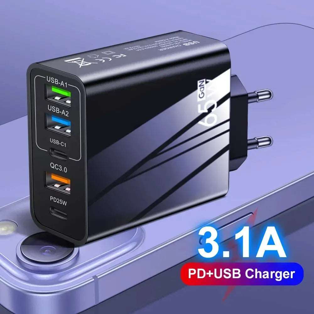 65w Fast Charger Mobile Charging Head Pd Plus 3usb Travel Multi Interface Charger 3.1A For Samsung Xiaomi Iphone Eu Us Adapter