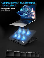 Gaming Laptop Cooling Pad – Large LED Stand with 6 High-Speed Fans (2300–2600 RPM) & Dual USB Ports for 12–18" Laptops