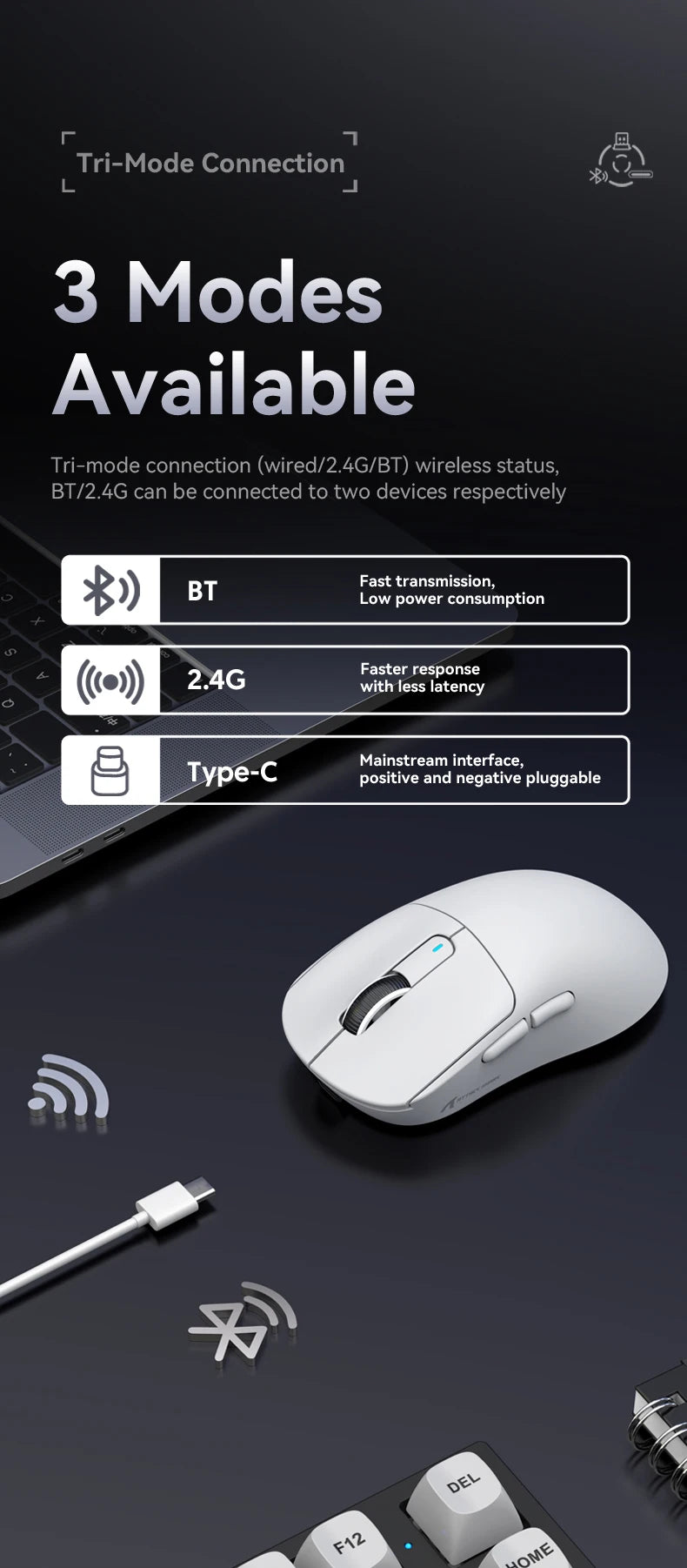 Attack Shark X3Pro/X3 Wireless Gaming Mouse – 26000 DPI, Tri-Mode Connectivity, Ergonomic Ultra-Lightweight Design with RGB for PC, Laptop & Console Gaming