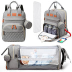 3-in-1 Diaper Bag & Foldable Baby Bed – Waterproof Travel Backpack with USB Charging, Large Capacity & Multi-Function Design