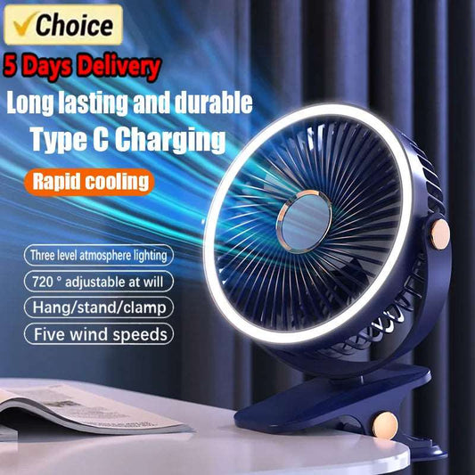 8000mAh Camping Fan Rechargeable Desktop Portable Air Circulator Wireless Ceiling Electric Fan With LED Light Clip-on Home Fan