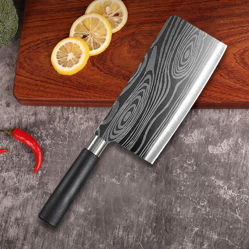 Laser Damascus Kitchen Knife & Scissors Set – Stainless Steel Sharp Chef Knives with Sharpening Rod for Cooking