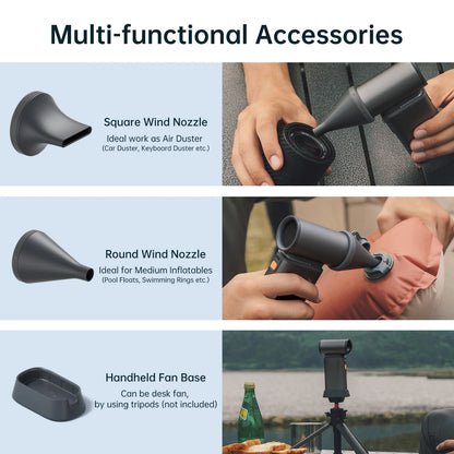 JISULIFE Portable Turbo Handheld Fan – 100 Adjustable Wind Speeds, 9000mAh Rechargeable Battery with LED Display for Outdoor & Camping